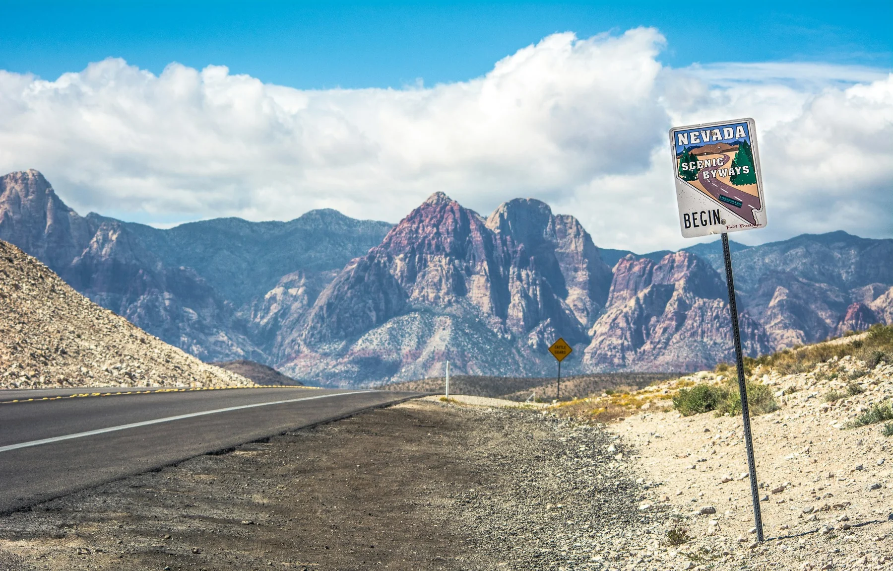 Nevada Scenic Byways sign beside a mountain highway